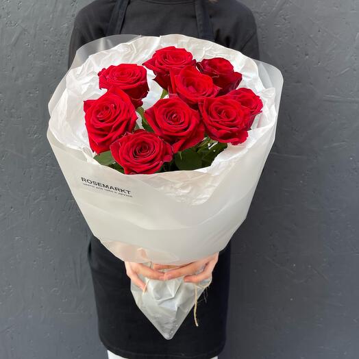Красные розы в упаковке 9 шт/ Цветы/ букет от RoseMarkt