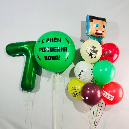 Гелиевые шары Майнкрафт Minecraft на день рождения мальчика 7 лет 13 шт