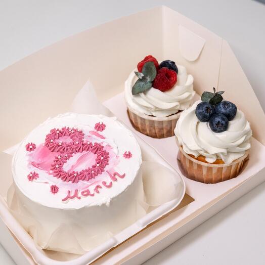 Набор бенто-торт+Капкейки 2 шт на 8 марта