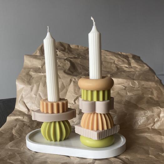 Подарочный набор «Пирамидки» - 2 (свечи из соевого воска и гипсовый поднос)
