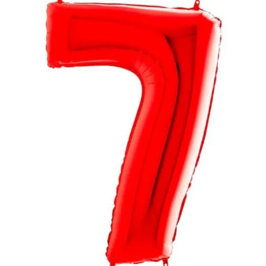 Foil balloon number 7 red with helium (height 100 cm)