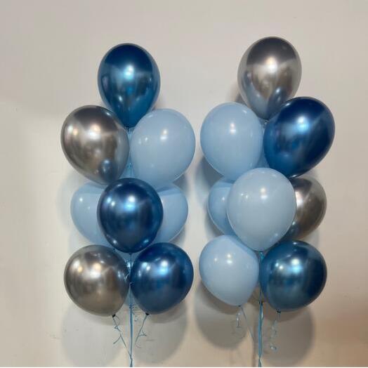 Фонтаны из гелиевых шаров для него. Серебро хром, синий хром, голубой пастель