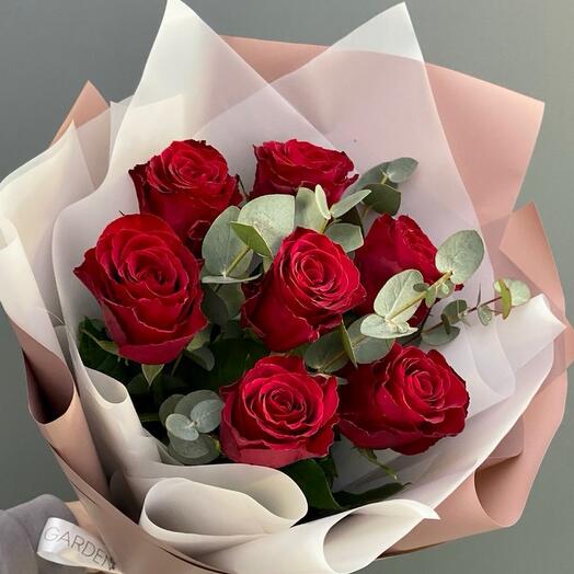 Roses with eucalyptus