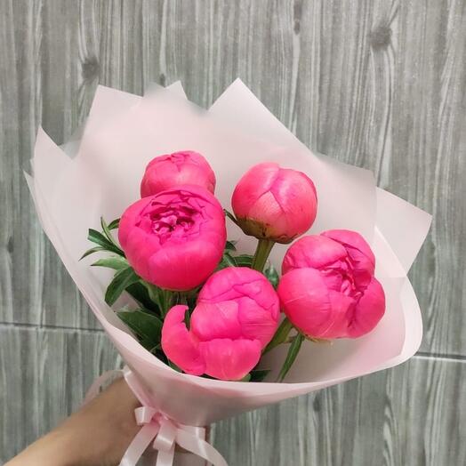 Букет из 5 коралловых пионов