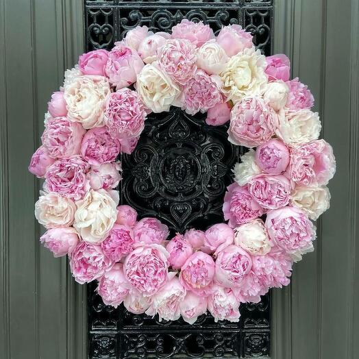 Wreath of pink peonies