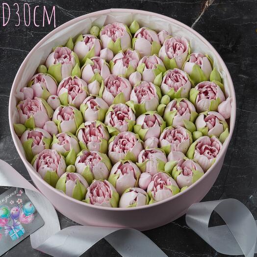 Букет из зефира. Цветы тюльпаны. Коробка 30 см