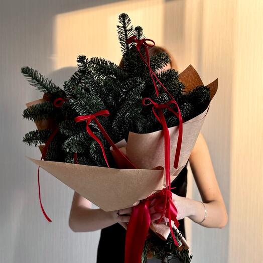 Букет с нобилисом и бантиками к новому году