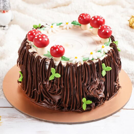 Snowy Mushroom Yule Log Cake