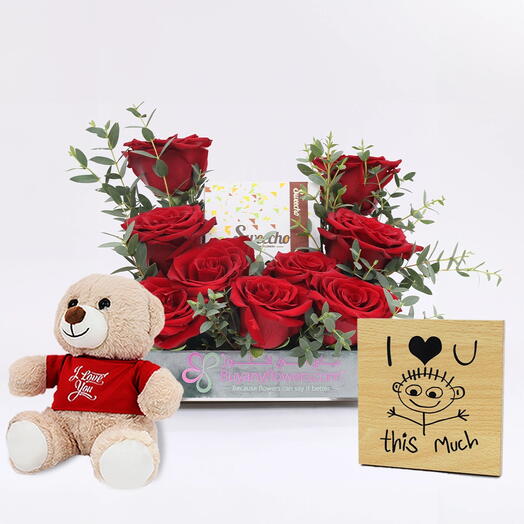 Choco Love 9 Red Roses Tray Trio