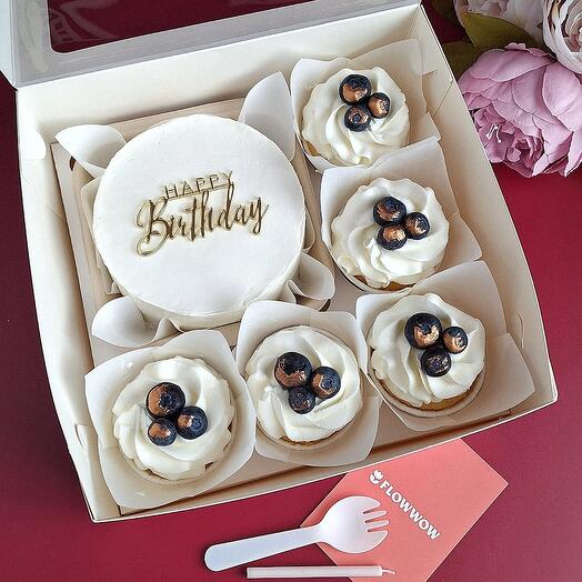 Набор Бенто-торт Happy birthday и капкейки 5 шт