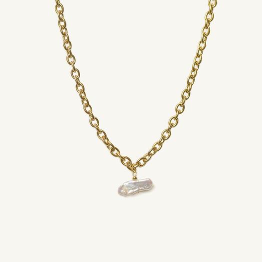 Цепочка из стали с натуральным жемчугом