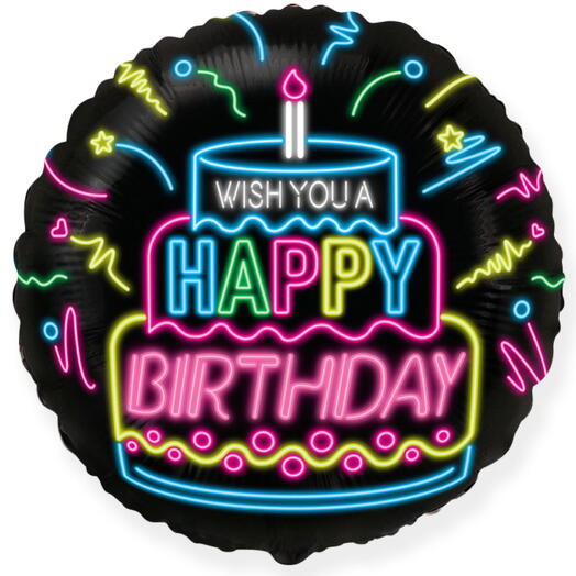 Воздушный шар гелий С ДНЕМ РОЖДЕНИЯ неон. Helium balloon HAPPY BIRTHDAY neon