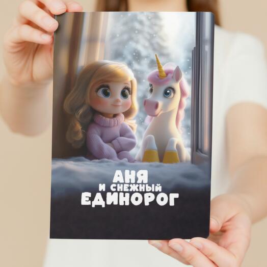 Именная книга сказка для девочки "Аня и снежный единорог"