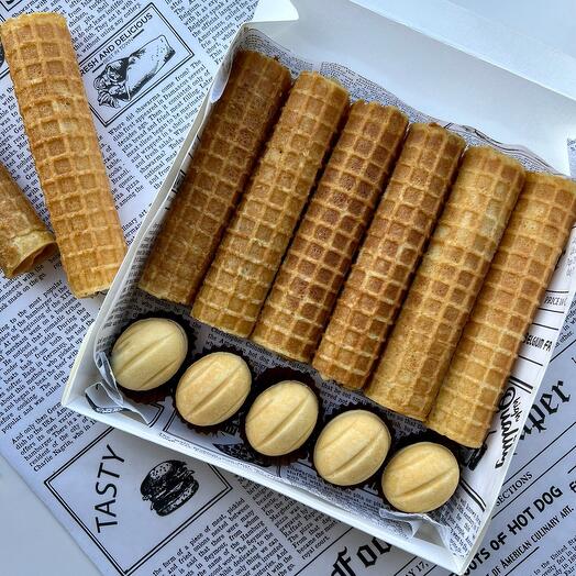 Nuts and tubes with boiled condensed milk