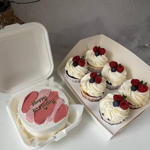 Juego de pastel de Bento y cupcakes de 6 piezas para fiesta de cumpleaños