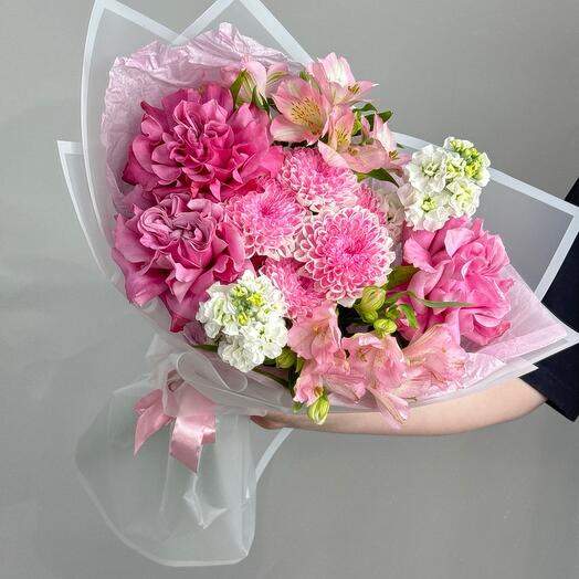 Розовый букет с розами кантри блюз и альстромерией💖 / цветы с доставкой в Уфе