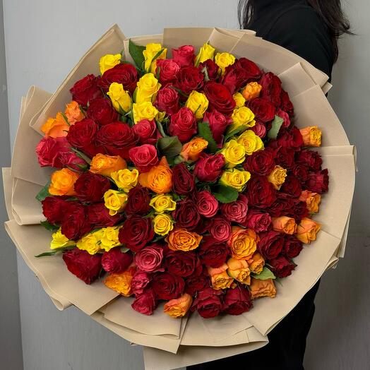 Яркий букет 101 Роза 🔥🔥🔥🔥микс 50 см