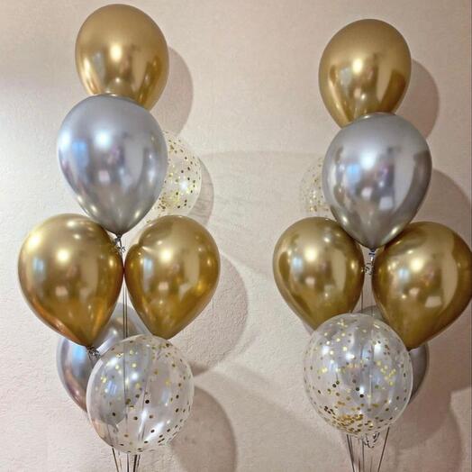 Фонтан из шаров "Золото-серебро" 14 штук