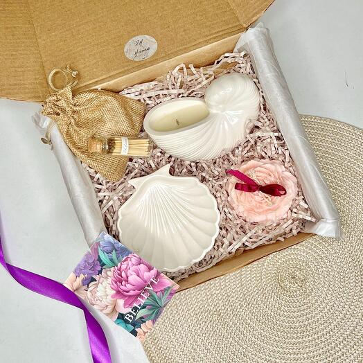 Подарочный набор с ароматической свечей Жасмин , ручная работа