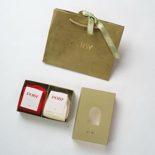 Подарочный набор - 2 пары носочков (Молочный, Красный)