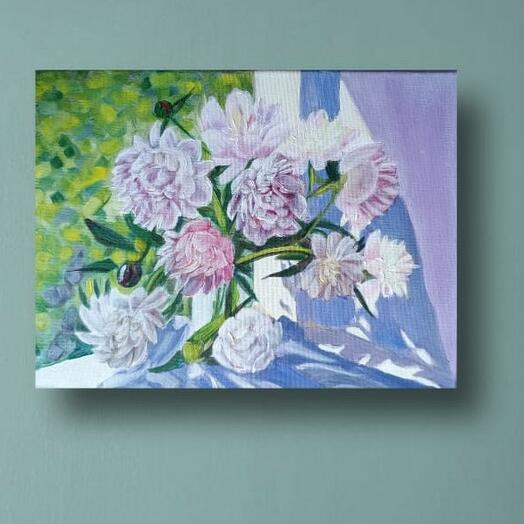 Интерьерная картина. Картина с цветами "Пионы в вазе"