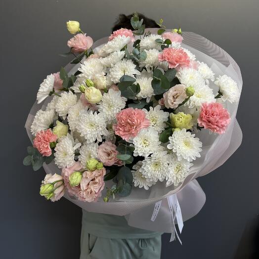 Нужный букет Хризантем, Гвоздики, Эустомы