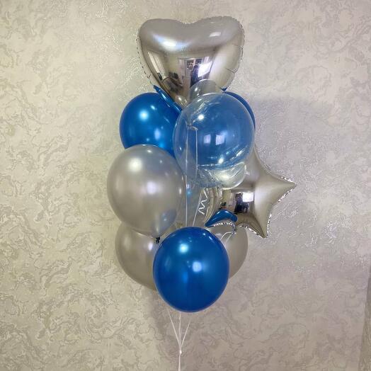 Набор Шаров синий бум с сердцем и звездой