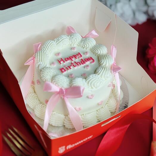 Бенто торт Happy birthday с розовыми бантиками на день рождения для девушки, для жены, для любимой