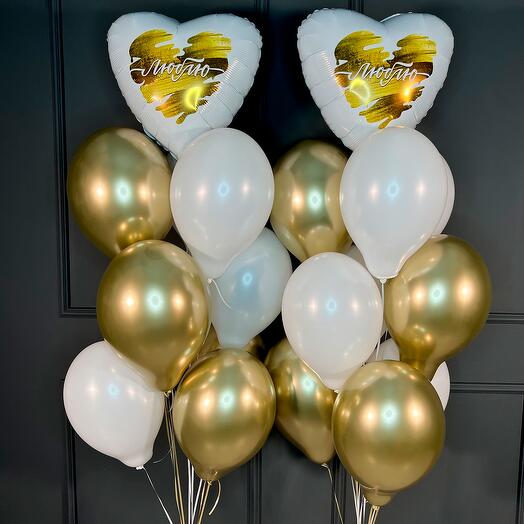 Composition of 20 white and gold chrome balls with Love hearts