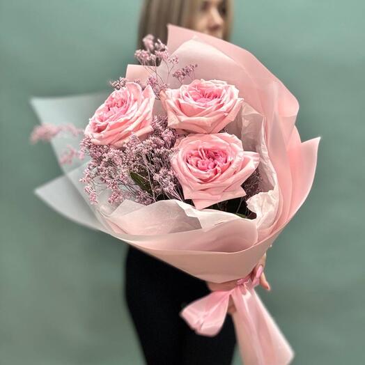 3 Пионовидные розы пинк охара