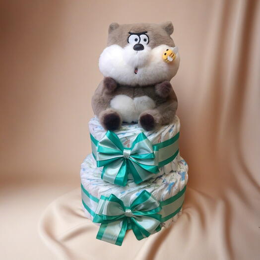 Торт из памперсов для Новорожденного Хомячок (зеленый)