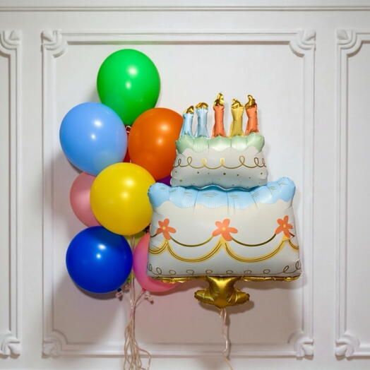 Набор Шаров С Днем Рождения с Тортом и свечками