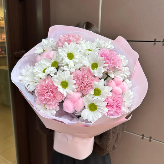 Нежный букет с хлопком и диантусами 💕
