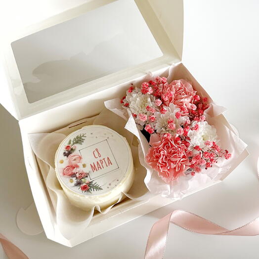 Бенто торт сахарная картинка с живыми цветами