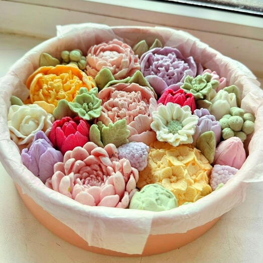 Коробочки с зефирными цветами д20 см
