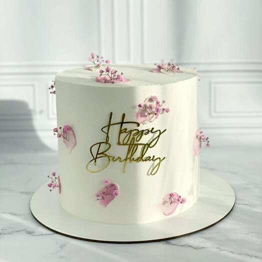 Торт Happy birthday с гипсофилой