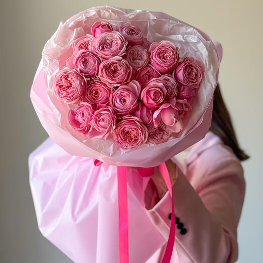 Монобукет из 9 кустовых пионовидных роз Silva Pink