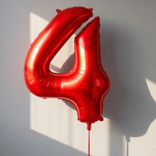 Фольгированная цифра «4» в красном цвете, 102 см