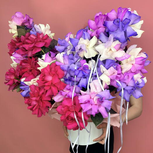 Гигантская шляпная коробка с французскими розами️💜💙💓