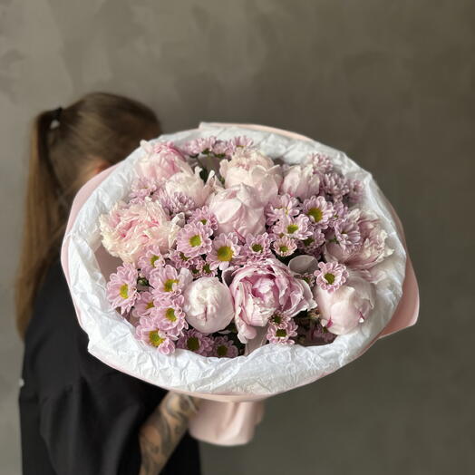 Розовые пионы + розовые Сантини 🌸 Пышные махровые и нежные ромашки
