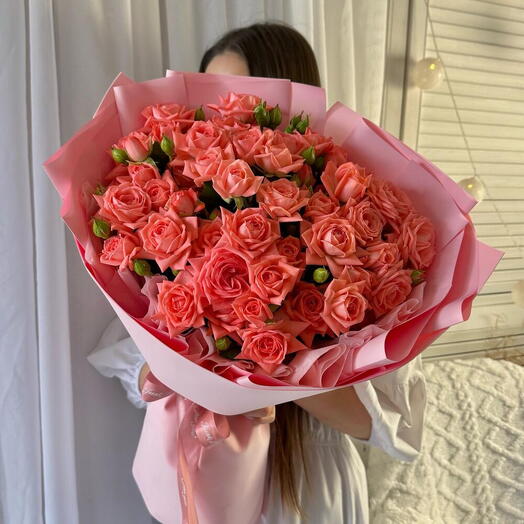 Кустовые коралловые розы 60см