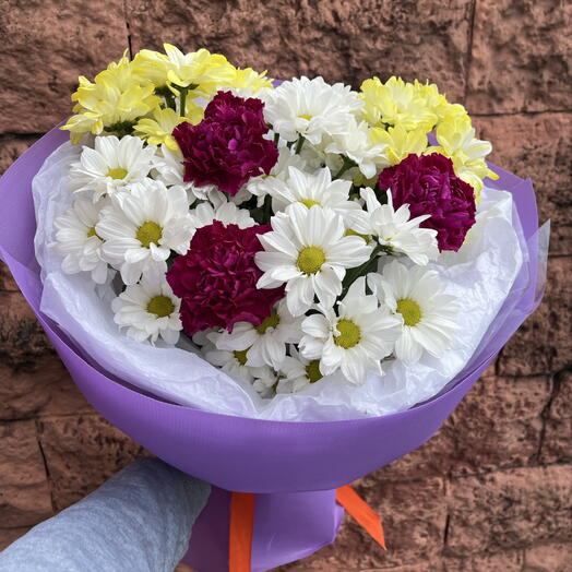 Букет 💐 «Императорский сад» 👑🏛️диантусы🪻хризантемы 🌼в мягкой упаковке 💟