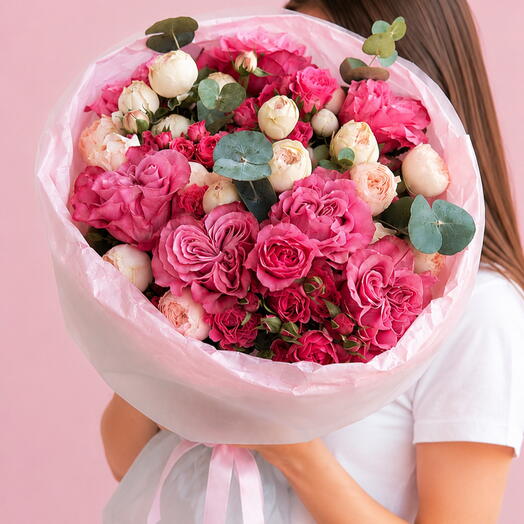 Розовый вальс💓пионовидные и кустовые розы