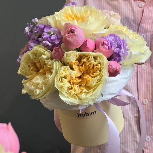 Солнечная коробочка с пионовидными розами 🌼