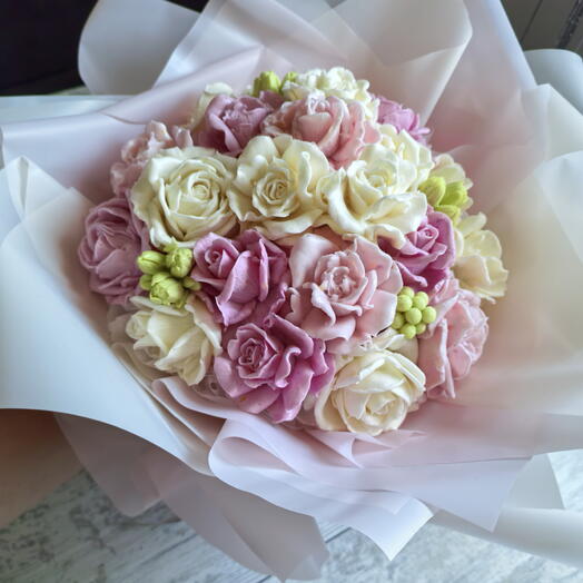 НЕЖНЫЙ БУКЕТ РОЗ ИЗ ЗЕФИРА.💕🌹