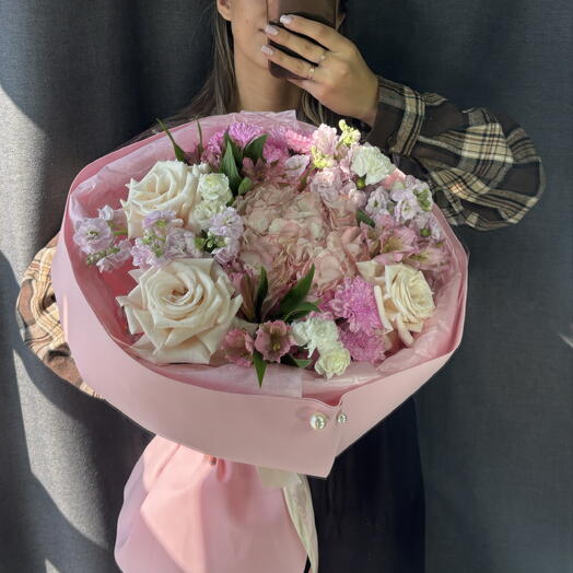 Букет розовые мечты с гортензией 🥰🥰