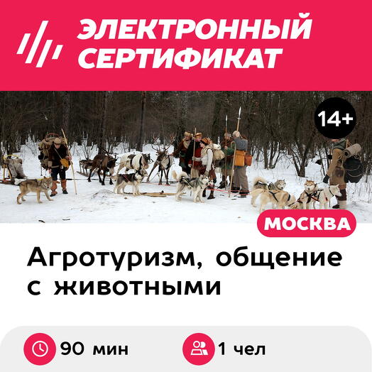 Подарочный сертификат Экскурсия к северным оленям и собакам для 1 взрослого в выходной день