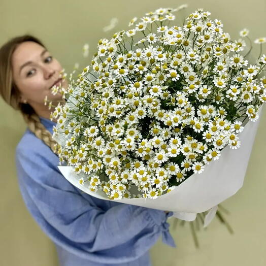 Букет из 25 шт.Полевых ромашек матрикария ( ромашка Камила, танацетум). Пушистое , воздушное облако вау эффекта из ромашек
