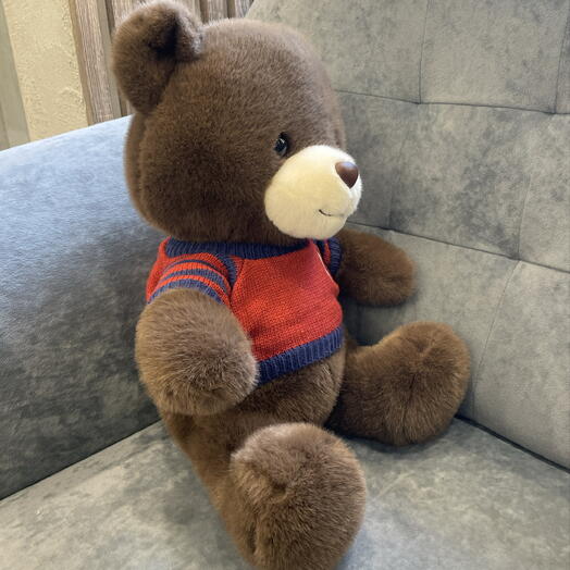 Игрушка мягкая медведь в кофте коричневый