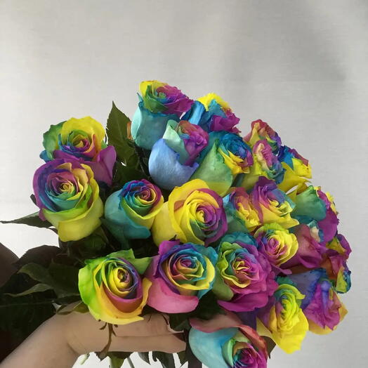 25 радужных роз